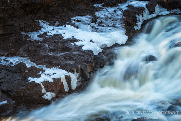 Early ice at the Temperance River, up close 2