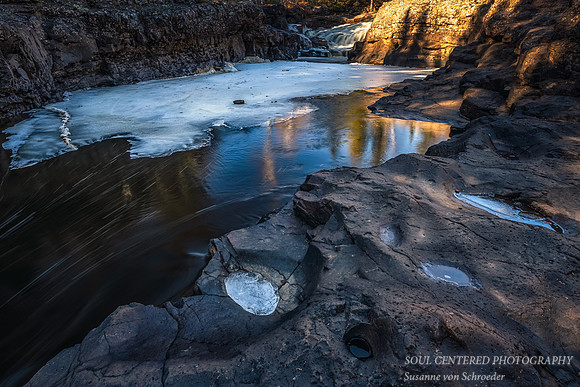 Early ice at the Temperance River, reflections