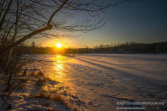 Winter sunset, frozen Audie Lake 2