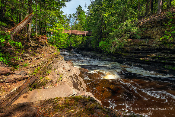 Presque Isle river, with bridge, June 2020 1