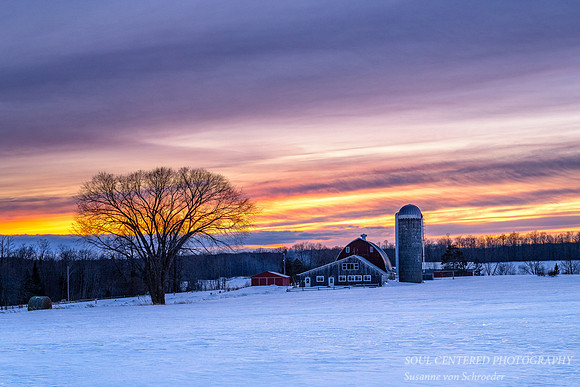 Sunset colors with barn, Blue Hills