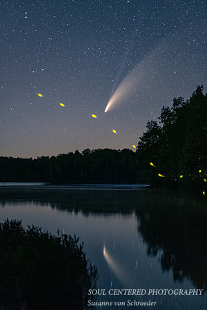 Comet Neowise and firefly, at Audie Lake, WI