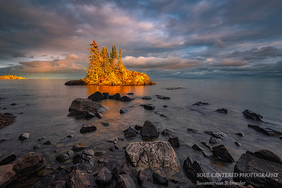 "Golden Tombolo", lit up at sunset, 2020