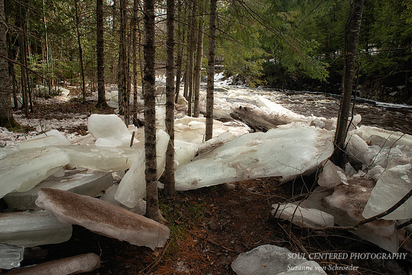 Big ice chunks at river bank