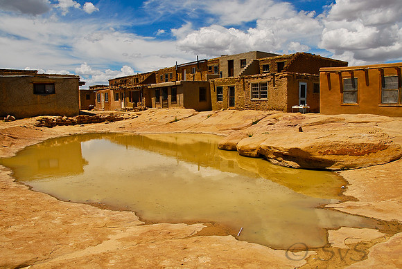 Acoma Pueblo, village w. puddle