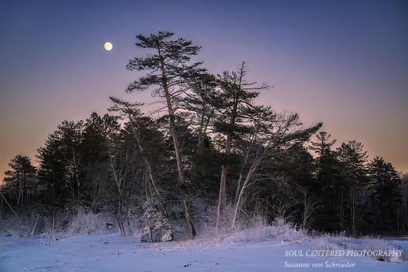 Winter evening with moon, Sand Bay, Lake Superior, WI