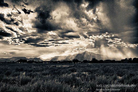Rain clouds in Socorro, bw