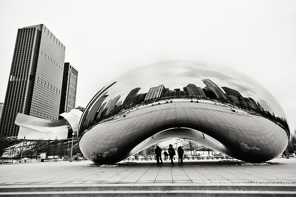 The Bean, Chicago, bw