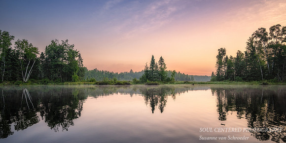 Soft colors of dawn, Audie Lake, August '25, panorama