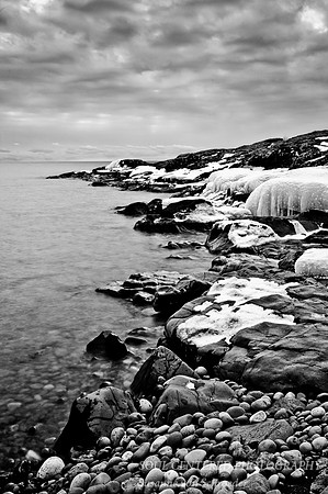 Lake Superior shoreline, b&w